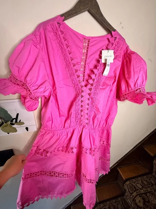 Anthropologie Bright Hot Pink Crochet-Trim Dress - Picture 7 of 16